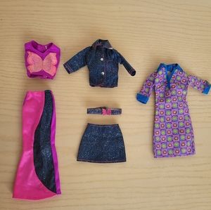 Vintage Barbie Bundle of Denim Jacket Set Long Skirt Set and Mod Dress 90s 00s